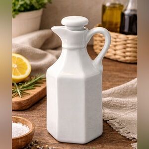 Vintage White Porcelain Cruet Bottle Oil Vinegar Farmhouse Kitchen Decor